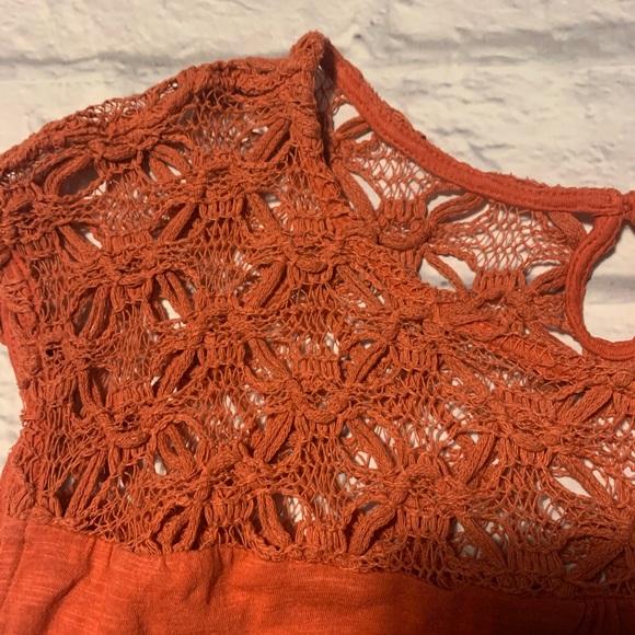 **LAST CHANCE!! Ann Taylor Loft Burnt Orange Crochet Peplum Top - Picture 2 of 7